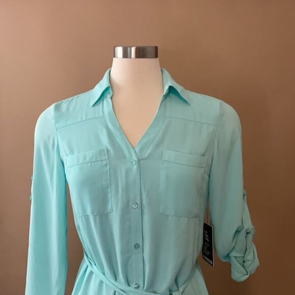 EXPRESS PORTOFINO SHIRTDRESS Mint Green Work Wear Casual Womens Size S - Picture 3 of 6